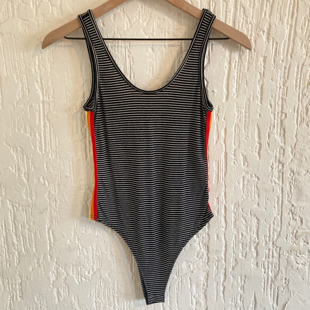 Rock Rose Couture Black and White Striped Sleeveless Bodysuit Size Medium